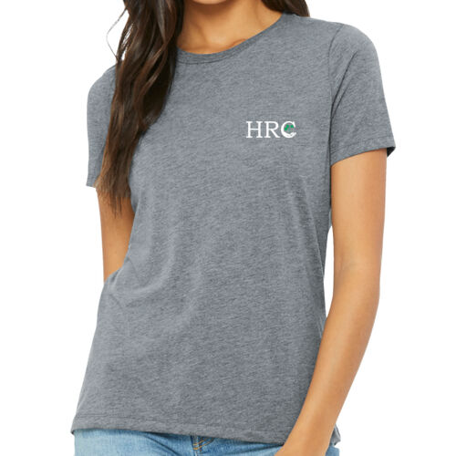  HRC White Left Print on a BELLA+CANVAS® - Women's Relaxed Triblend Tee Thumbnail